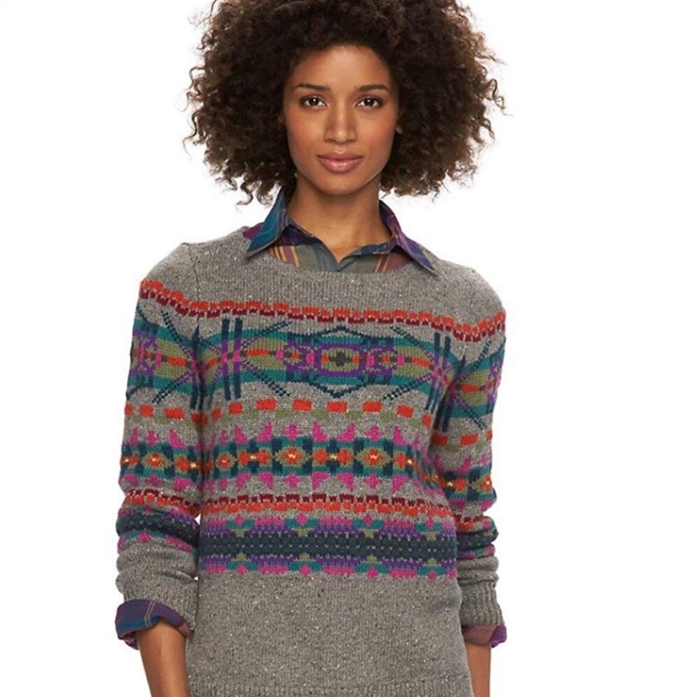 Vintage Chaps Fair Isle Cotton Blend Sweater Size Petite Small